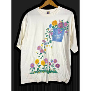 Vintage T Shirt XL Flower Garden Grandmacore Cottagecore 80s 90s Northwest Blue